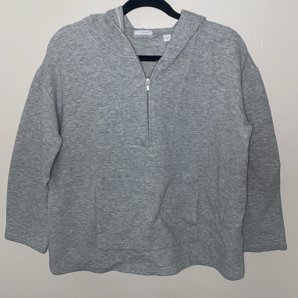 🐆J. Jill | Pure Jill Gray Hooded Pullover with Kangaroo Pocket, 1/4 zip! - Picture 2 of 12